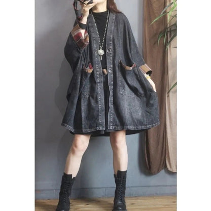 V neck denim coat D0096