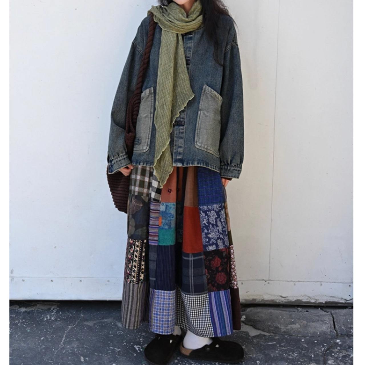 Collarless denim jacket D0085