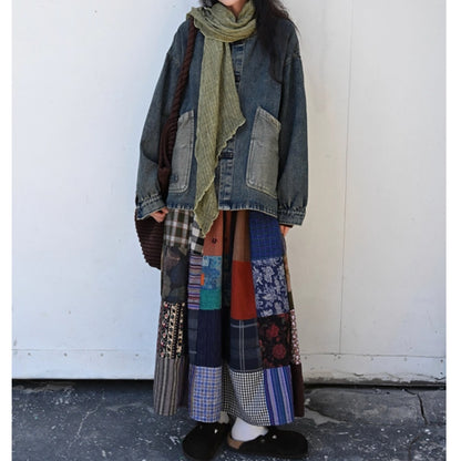 Collarless denim jacket D0085