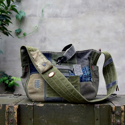 Patchwork Denim Messenger Bag D0033