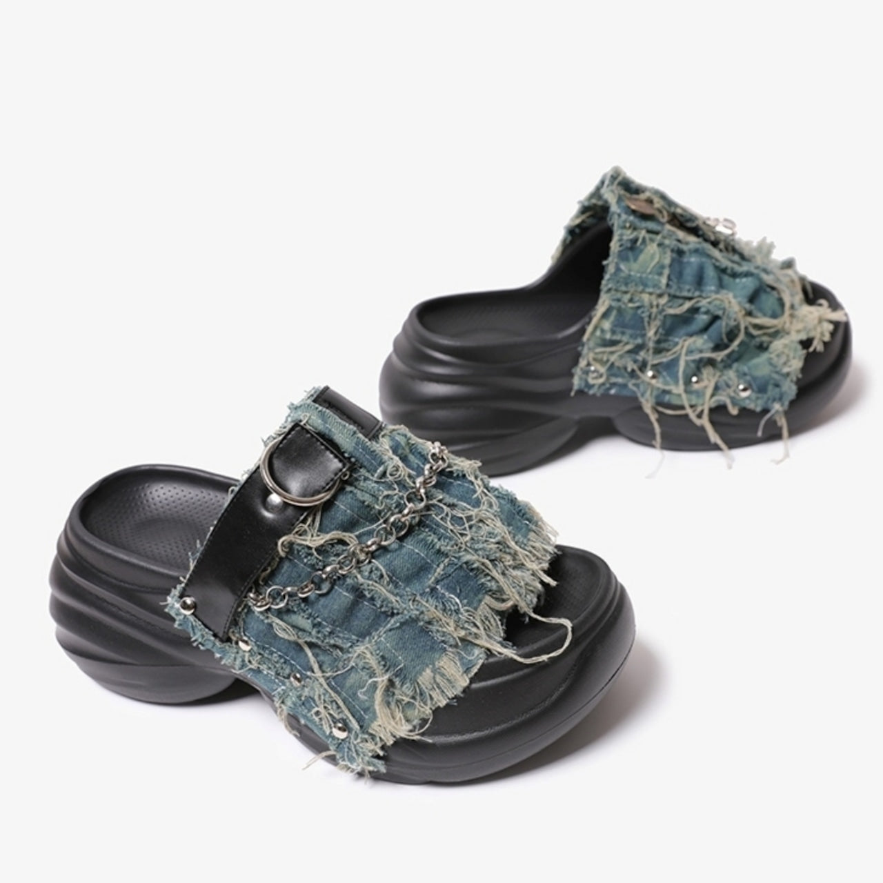 Asymmetric design denim sandals D0104