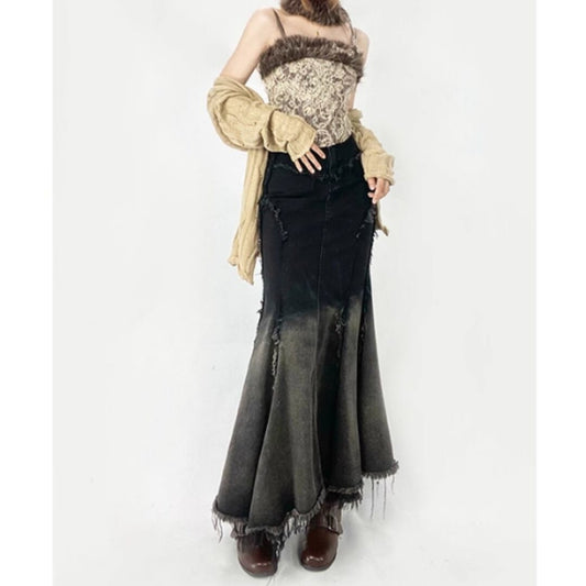 Fishtail denim skirt E7019