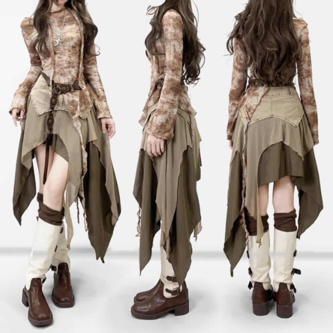 Irregular hem denim skirt E7050