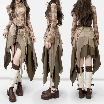 Irregular hem denim skirt E7050