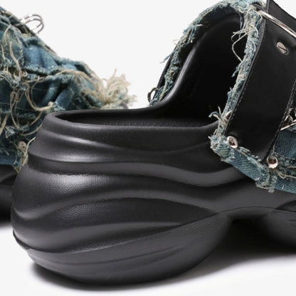 Asymmetric design denim sandals D0104