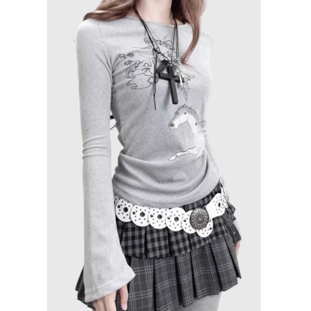 Pegasus print long sleeve tops E7043