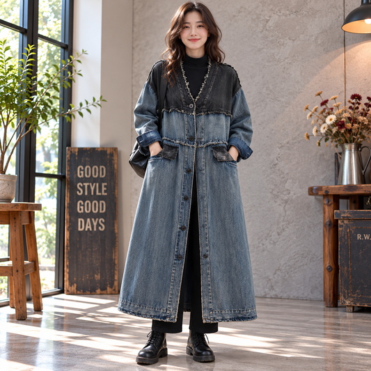 V neck denim coat D0068