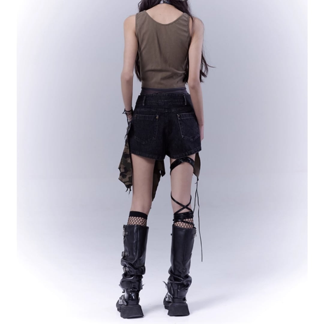 Irregular hem camouflage skirt E7031