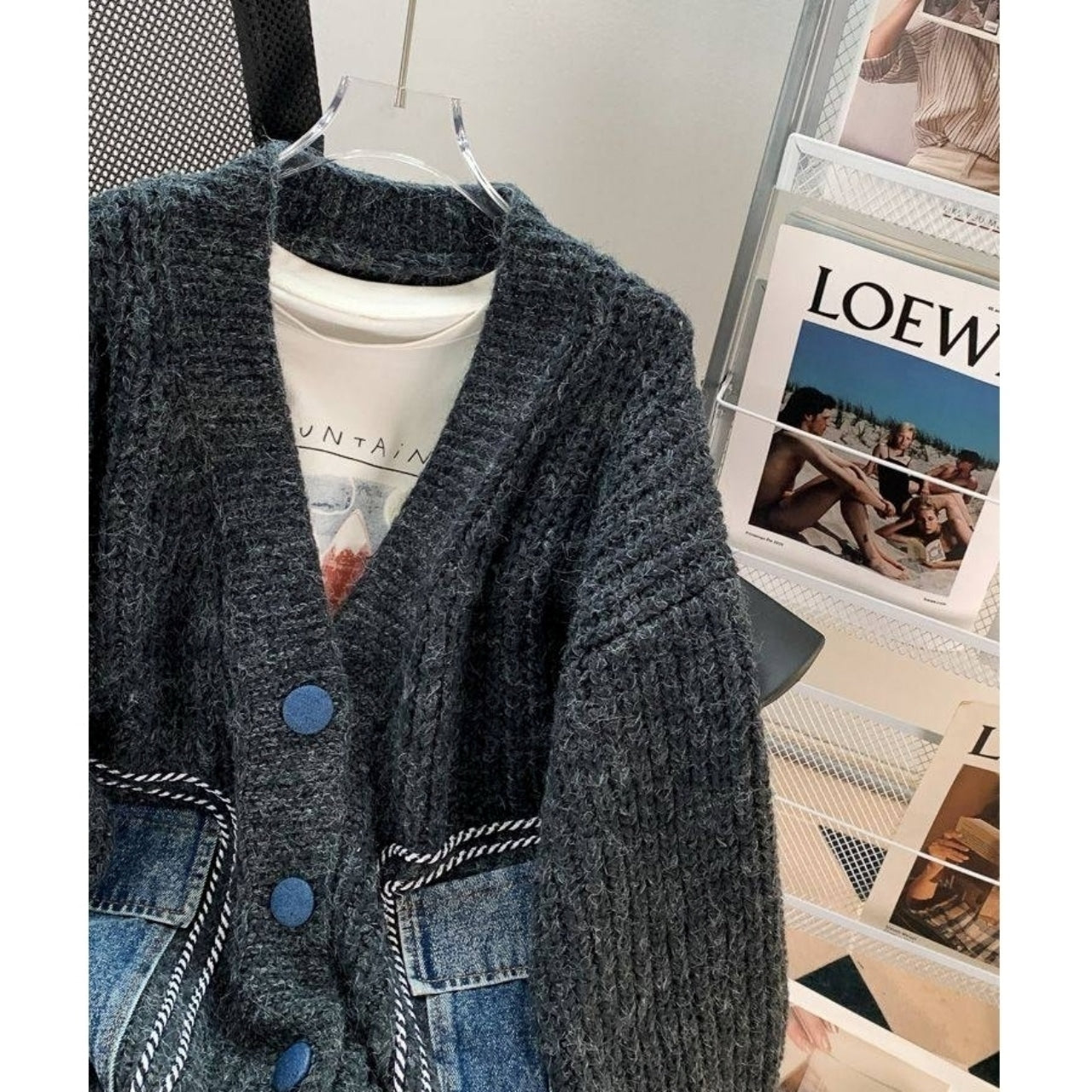 Denim pocket cardigan D0132