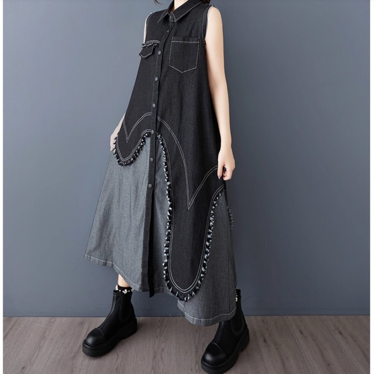 Sleeveless denim one piece D0066