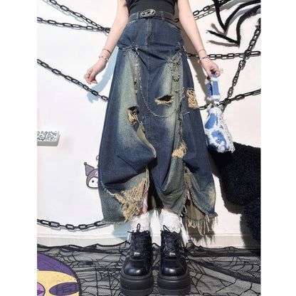 Safety pin design Denim skirt D0058