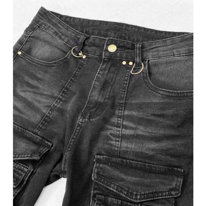 Multi-pocket flare denim pants E7048