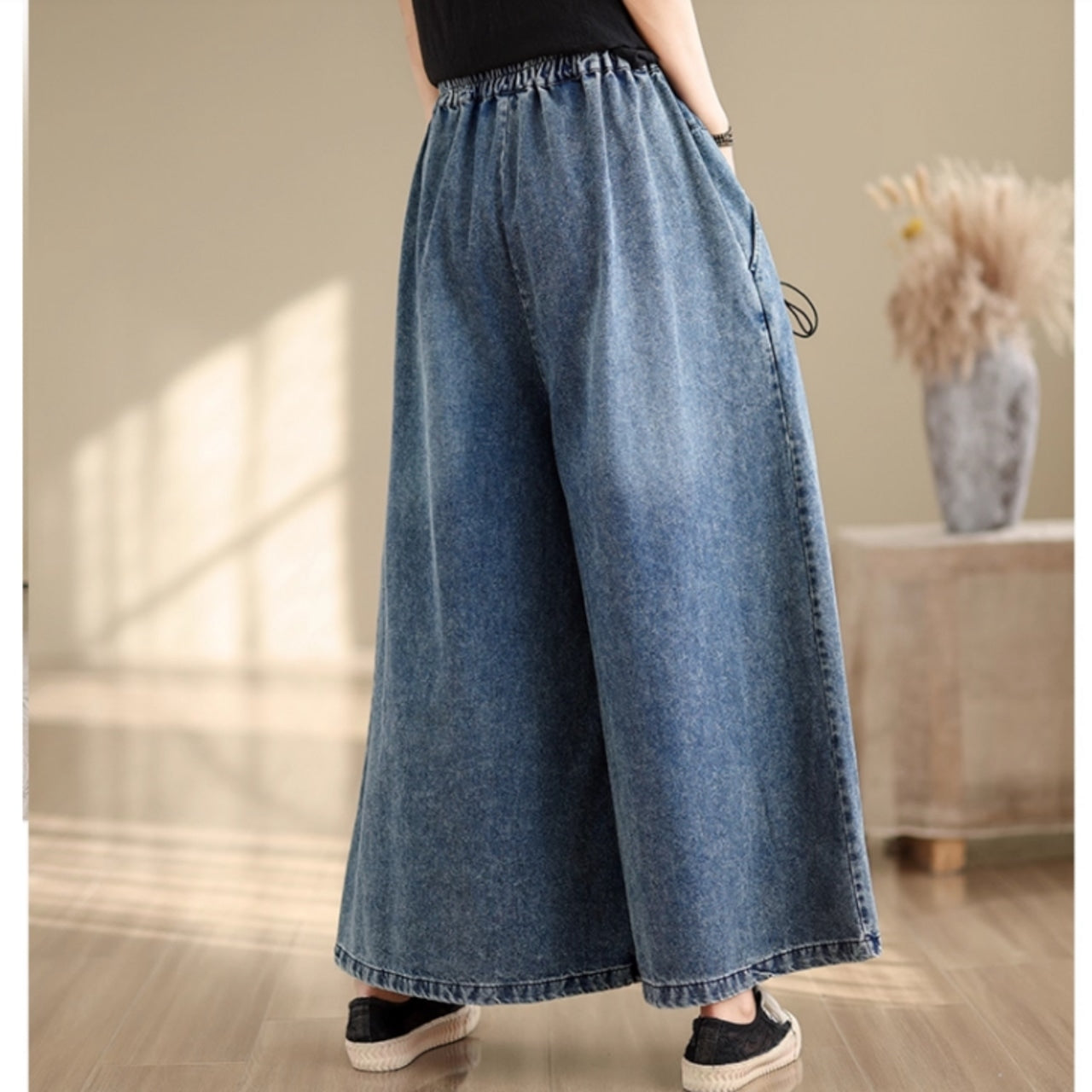 Wide baggy denim pants D0074