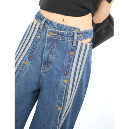 High slit denim jeans D0136