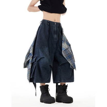 Wide leg cropped denim pants D0101