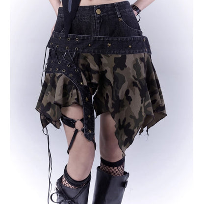 Irregular hem camouflage skirt E7031