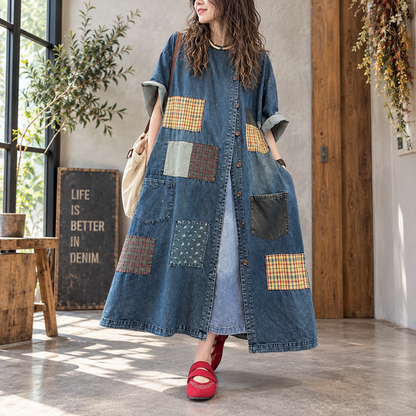 Patchwork denim Long dress D0262
