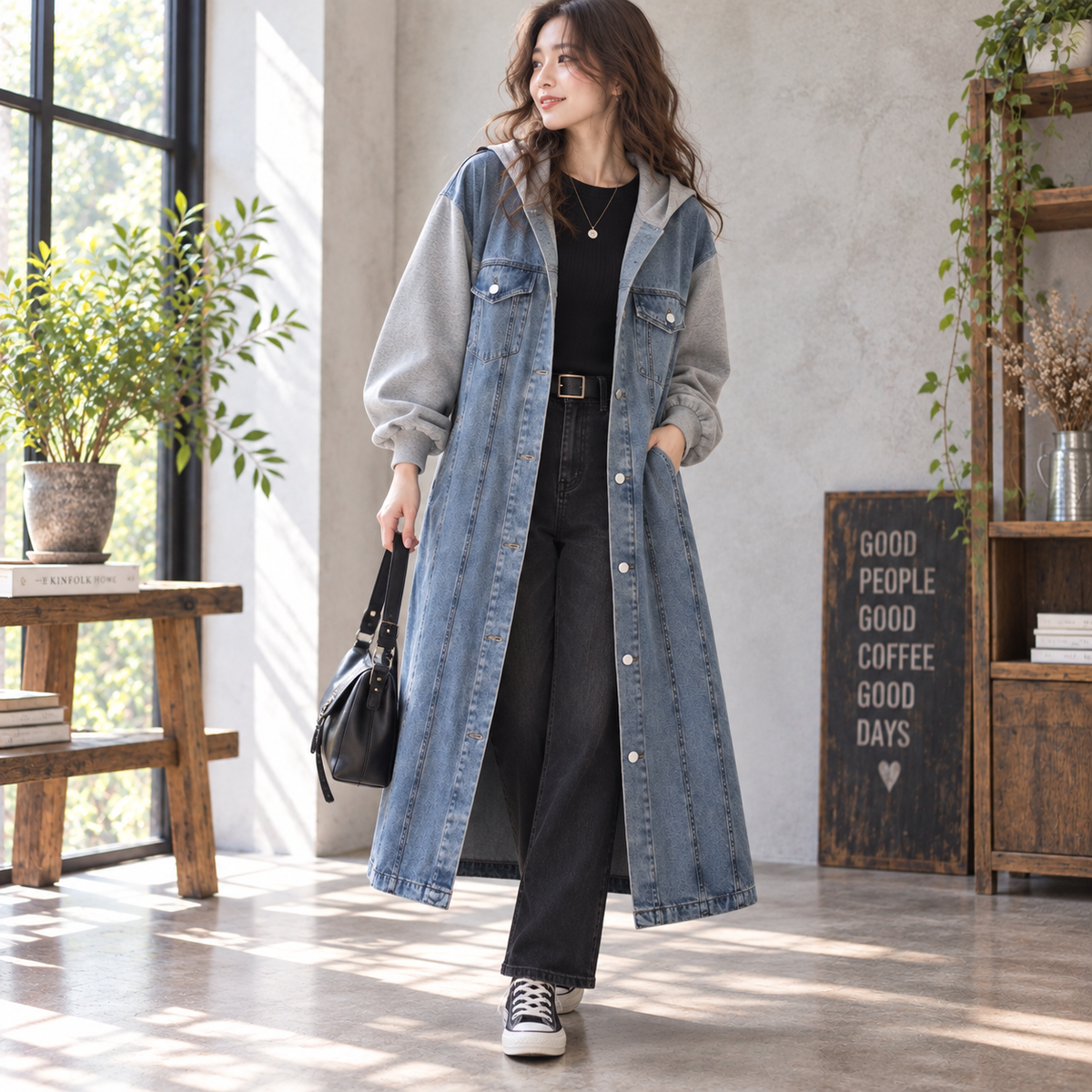 Hooded denim coat D0084