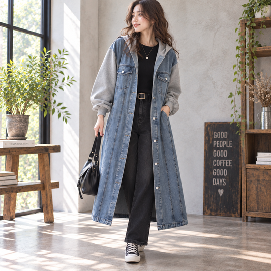 Hooded denim coat D0084