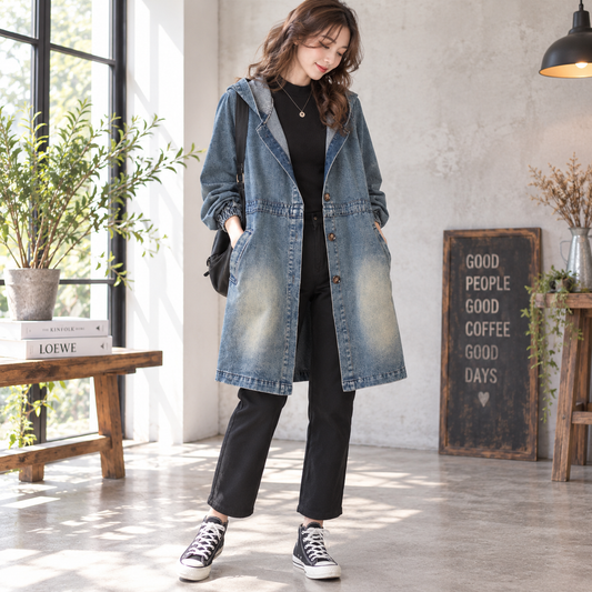 Hooded denim coat D0075