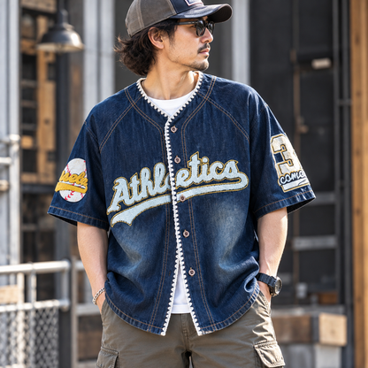 Baseball style denim shirt D0201