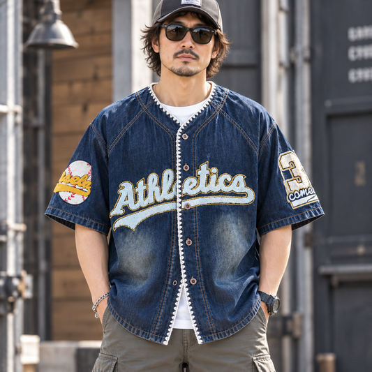 Baseball style denim shirt D0201