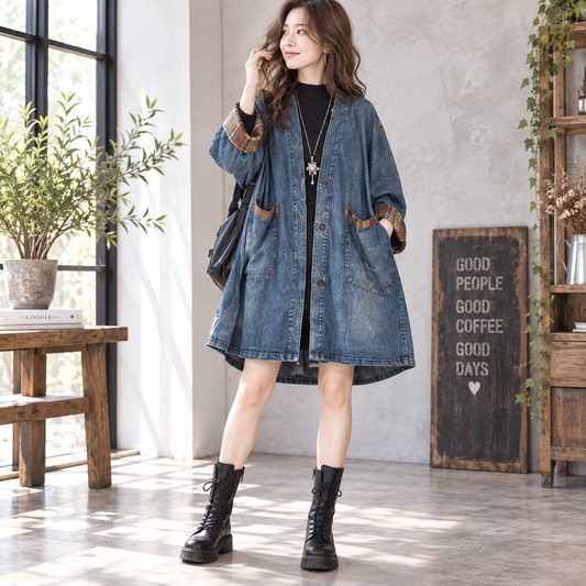 V neck denim coat D0096