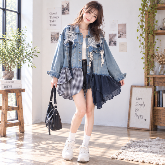 Lace Embroidery Denim Jacket D0063