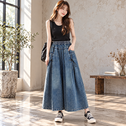 Wide baggy denim pants D0074