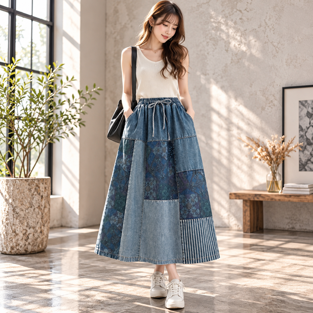 Patchwork denim skirt D0073