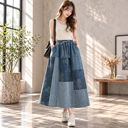 Patchwork denim skirt D0073