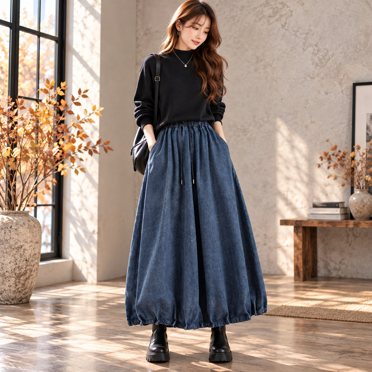 Denim balloon skirt D0072