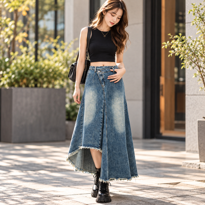 Asymmetric denim skirt D0232