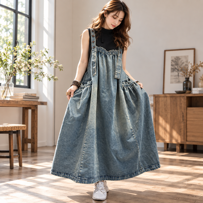 Washed denim jumper dress D0236