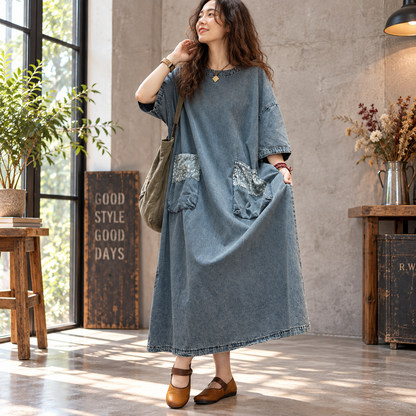 Retro Denim Maxi Dress D0239