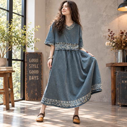 Patchwork Denim Dress D0240