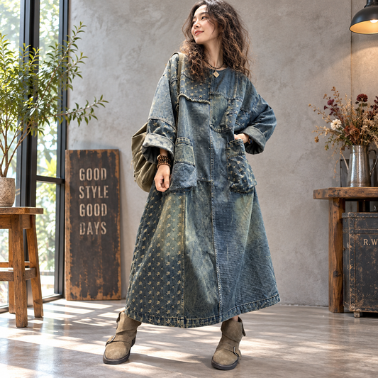 Retro Patchwork Denim Dress D0242