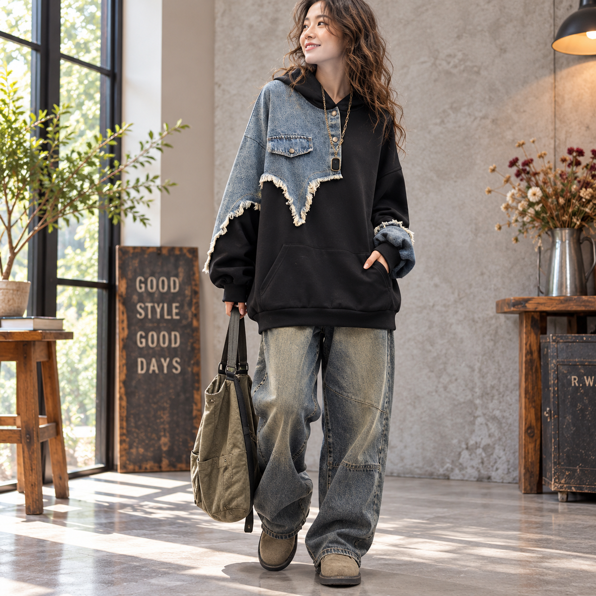 Denim docking hoodie D0087