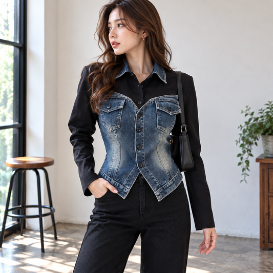 Denim-combination tops D0289