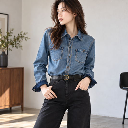Long-sleeve denim shirt D0285