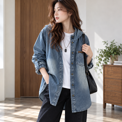 Plus-size hooded denim jacket D0283