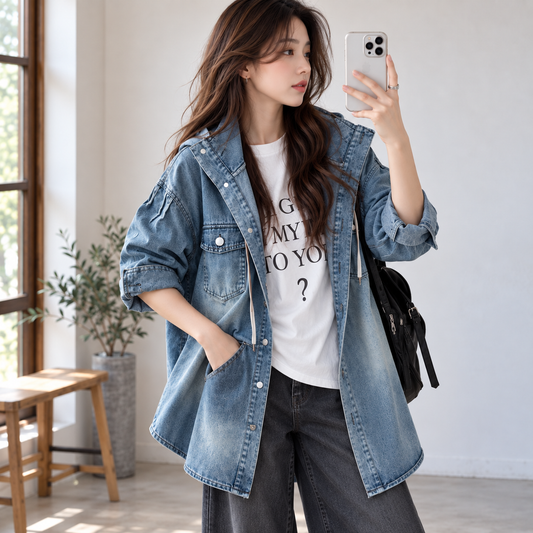Hooded denim jacket D0282