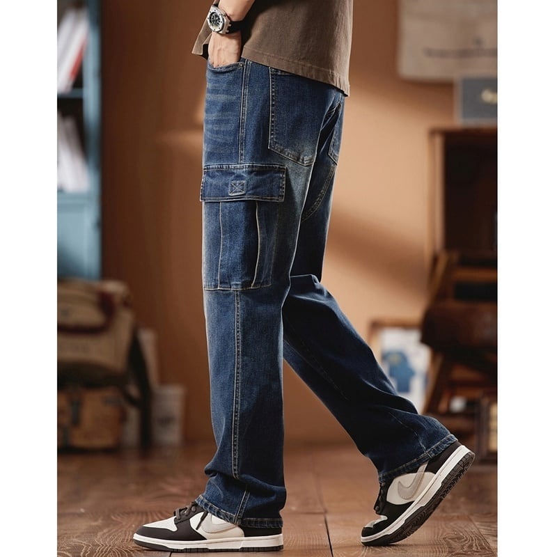 Side pocket straight denim jeans HL2212