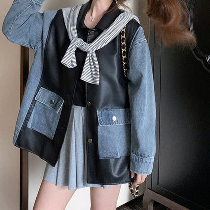 Different material mix denim jacket D0097