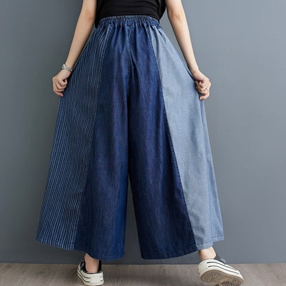 Patchwork wide denim pants D0019