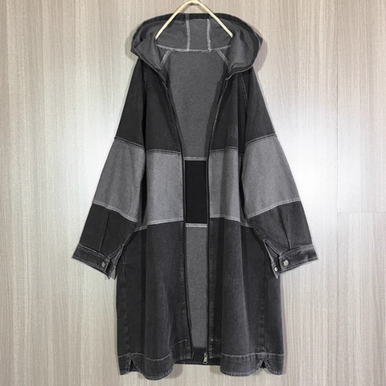 Bicolor hooded denim jacket D0080