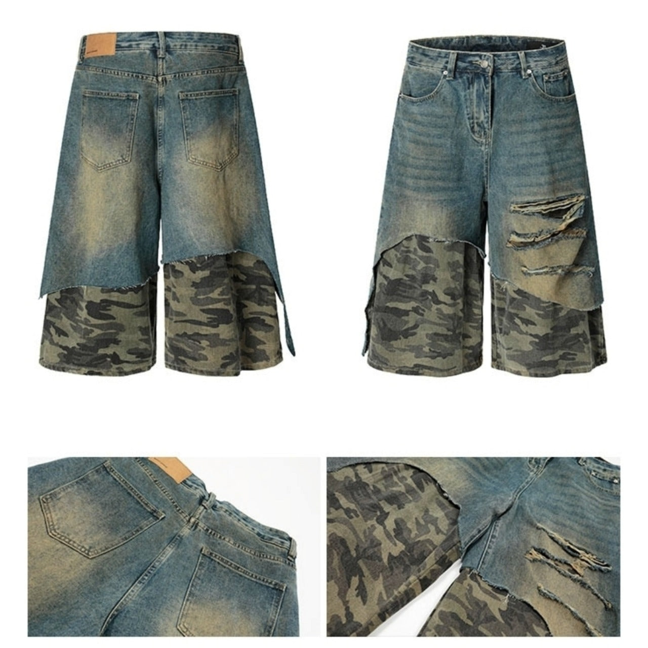 Camouflage pattern cropped wide denim jeans D0100