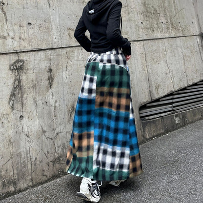 Check & Denim long skirt D0123