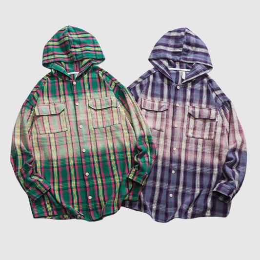 Hooded gradation check shirt HL2421