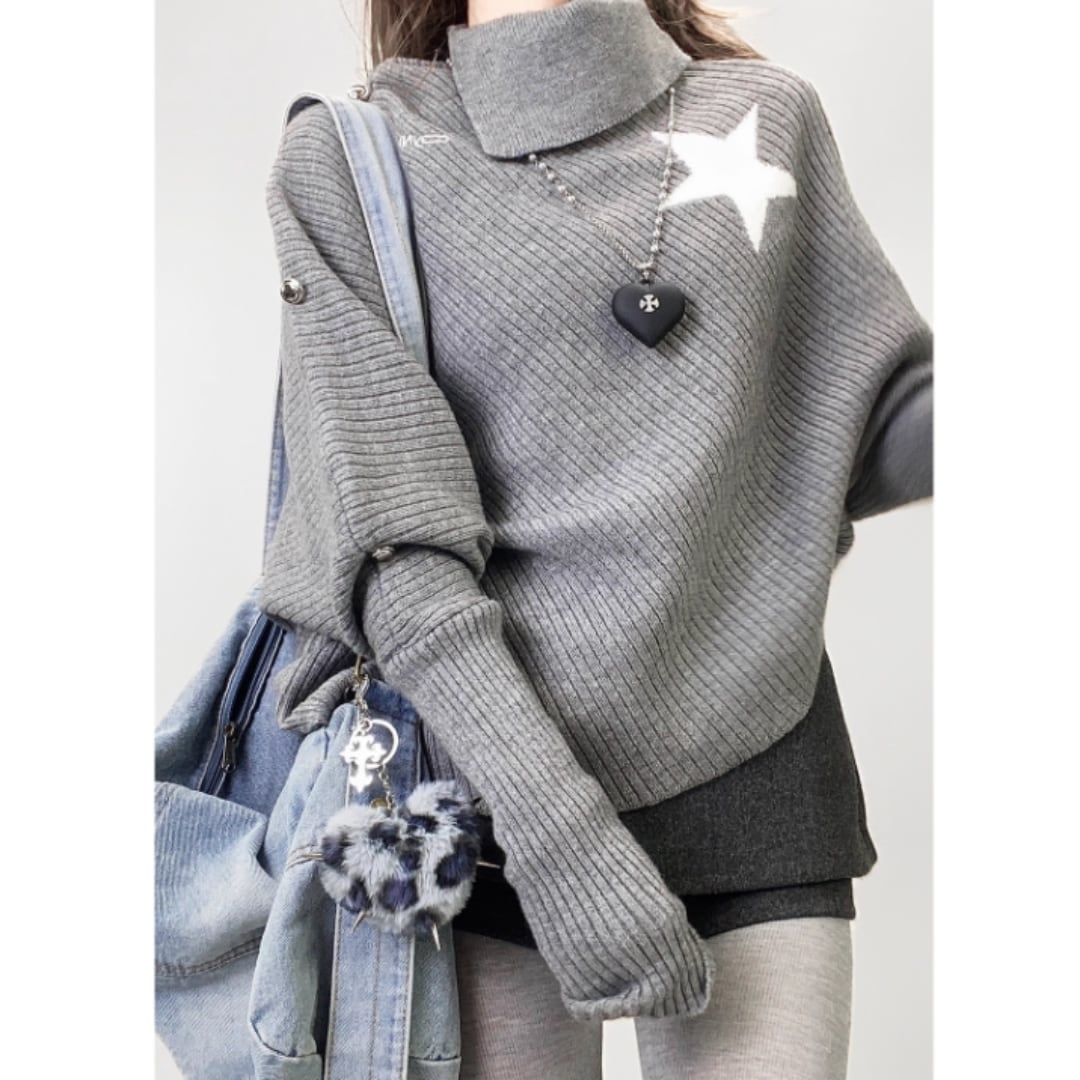 Irregular hem knit tops E7009